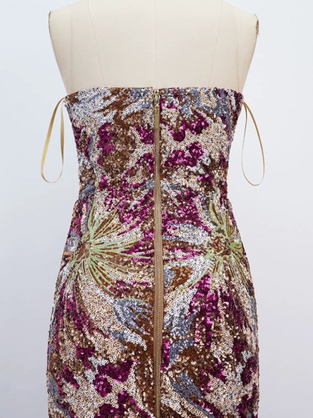 Bronx and Banco Sequin Dahlia Maxi Dress XS/S/M Red Strapless Stretch - Picture 11 of 12